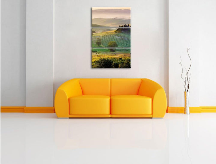 Pixxprint Toskana Landschaft als Leinwandbild - Grösse: 3-Teilig (120x80cm) - Wandbild - Kunstdruck