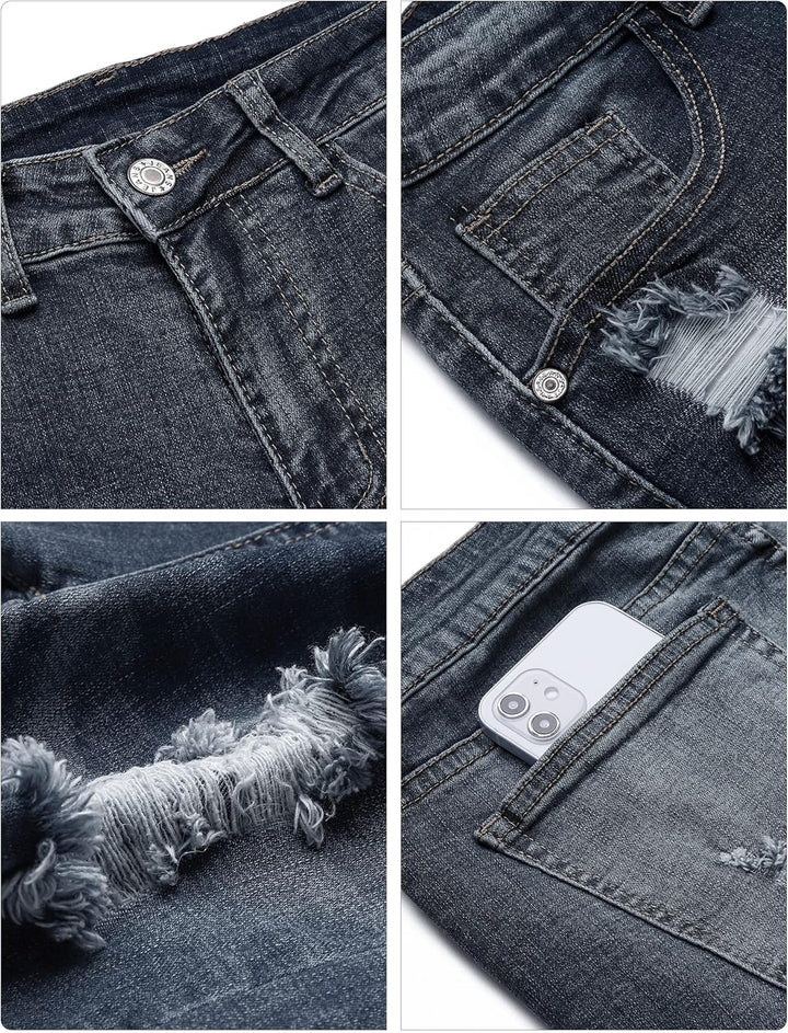 Roskiky Damen Capri Jeans für Frauen hohe Taille Skinny Ripped Jean Denim Hosen S A-indigo Dunkelbla