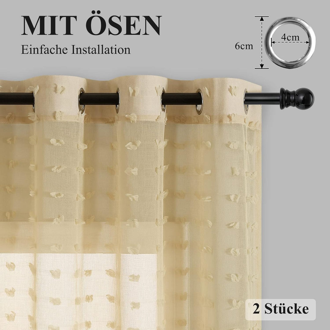 Joywell Beige Gardinen Wohnzimmer Vorhänge Transparente Voile Sheer Vorhänge Mädchenzimmer Leinenstr
