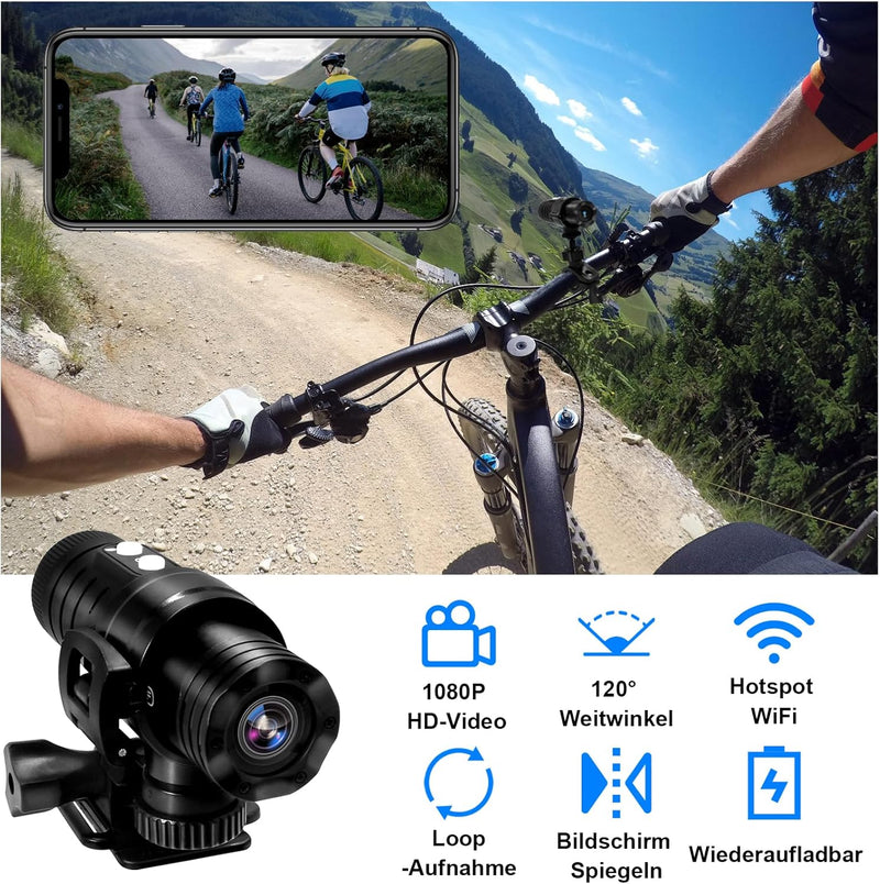 TANGMI Action Cam, WiFi Helmkamera Motorrad, 1080P HD & 120° Weitwinkel Actionkameras mit Automatisc