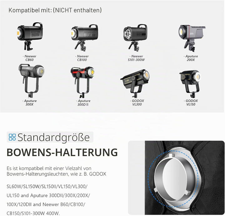 NEEWER 60 x 90cm rechteckiger Softbox-Diffusor für weiches Licht, kompatibel mit NEEWER S101-300W/40