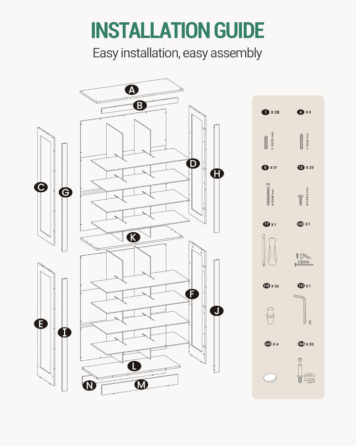 Hzuaneri Schuhschrank, Freistehender Schuhkommode mit 30 Fächern, Klassifizierte Aufbewahrung mit Me