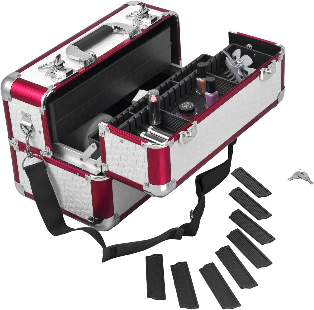 anndora Beauty Case Kosmetikkoffer Schminkkoffer Werkzeugkoffer - Rot Weiss Karo Fs02 Rot /