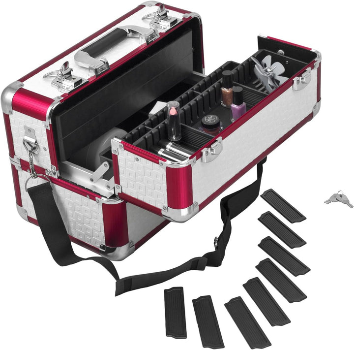 anndora Beauty Case Kosmetikkoffer Schminkkoffer Werkzeugkoffer - Rot Weiss Karo Fs02 Rot /