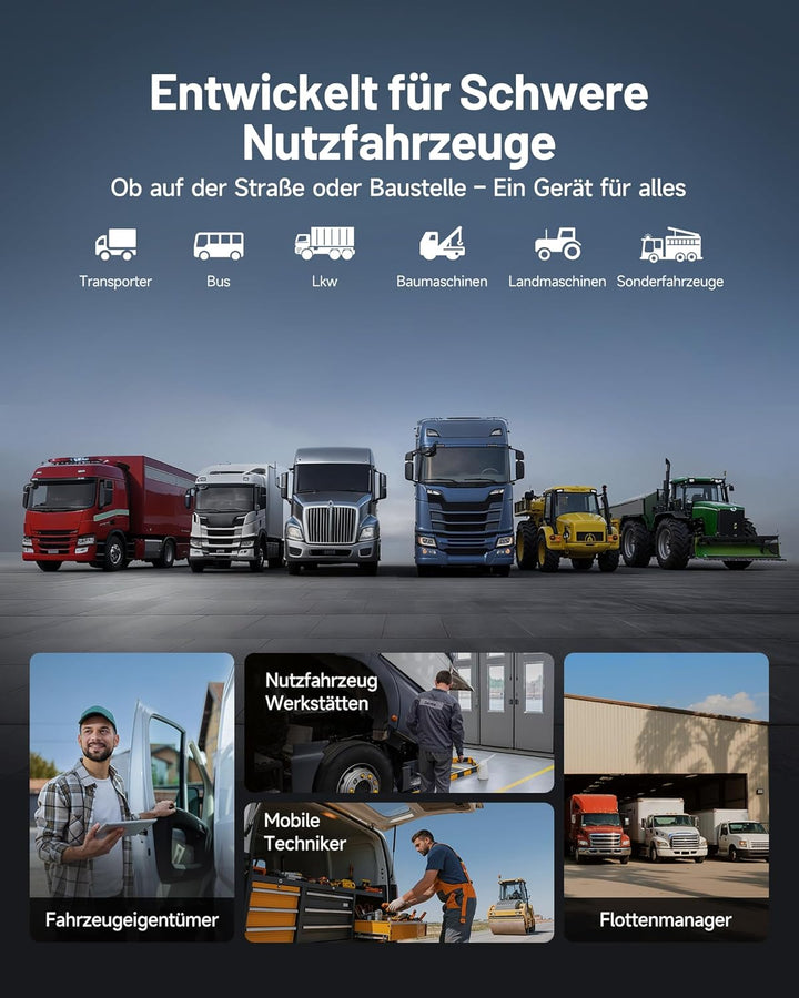TOPDON ArtiDiag HD LKW Diagnosegerät, Professionelles LKW Scanner für Schwerlastfahrzeuge, 10 Rückst
