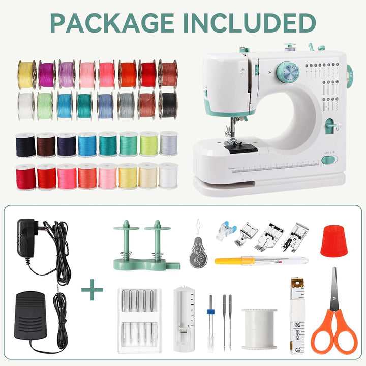 Nähmaschine für Anfänger und Kinder, Qoosea 16 Stichmuster Overlock Nähmaschine Einfach zu Bedienen,
