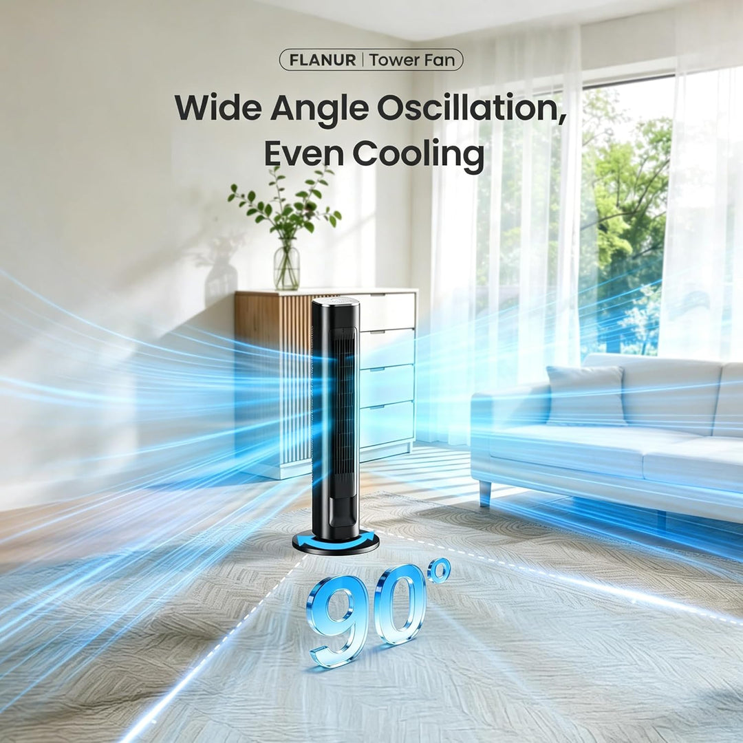 FLANUR Turmventilator, 23dB Ventilator Leise mit Kühlung,89cm WiFi Alexa Tower Fan mit Fernbedienung