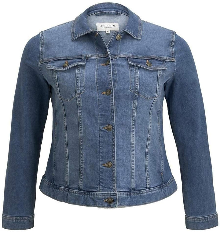 TOM TAILOR Damen Plussize Jeansjacke im Washed-Look 46 Blau/Blau, 46 Blau/Blau
