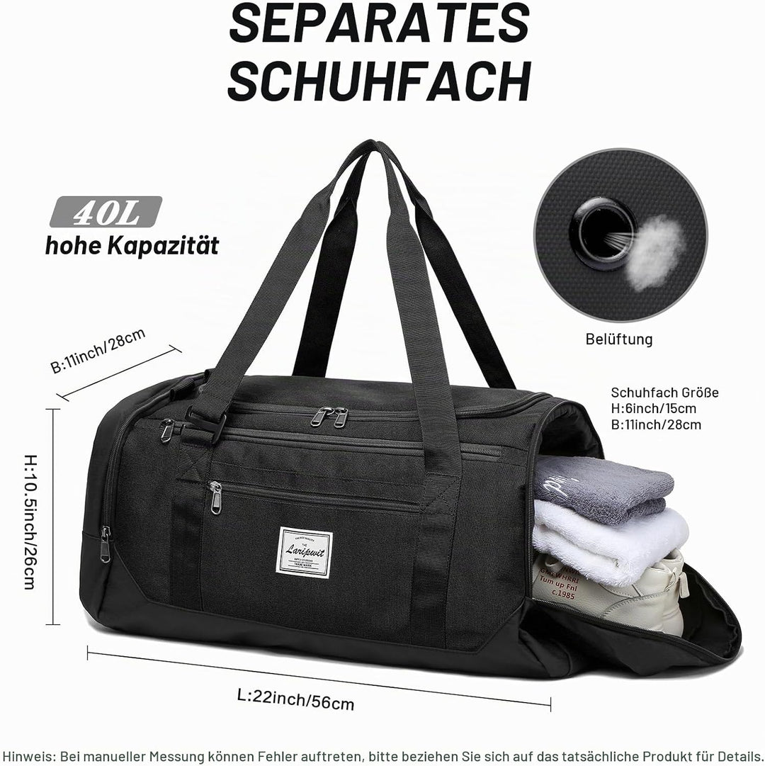 Laripwit Reisetasche Herren 40L Mittelgross Sporttasche mit Schuhfach und Nassfach Weekender Travel