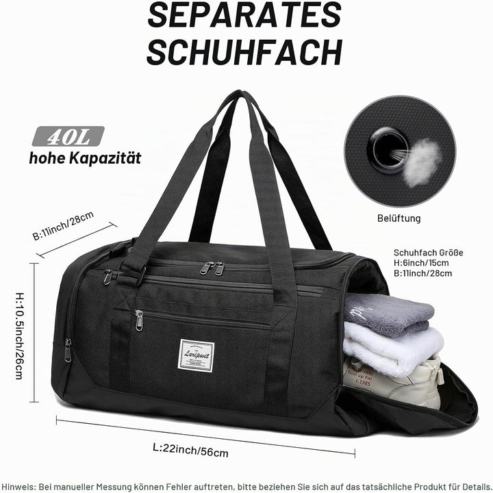 Laripwit Reisetasche Herren 40L Mittelgross Sporttasche mit Schuhfach und Nassfach Weekender Travel