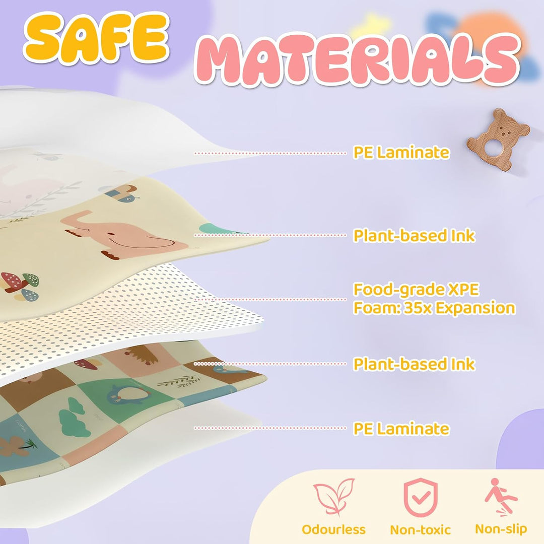 Huracan Spielmatte Baby 180x120cm, Extra Dicke 1cm Weiche Krabbelmatte Baby, Faltbar Beidseitig Krab