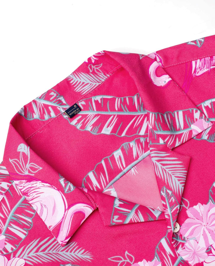 J.VER Herren Hawaiihemd Kurzarm Party Hemd Casual Flamingo Floral Strandhemd Bügelfrei Button Down K