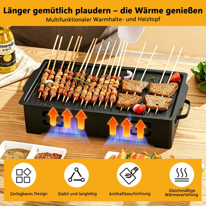 BBQ Warmhalteplatte mit 3 Teelichthaltern, Aluminium Antihaft Speisenwärmer
