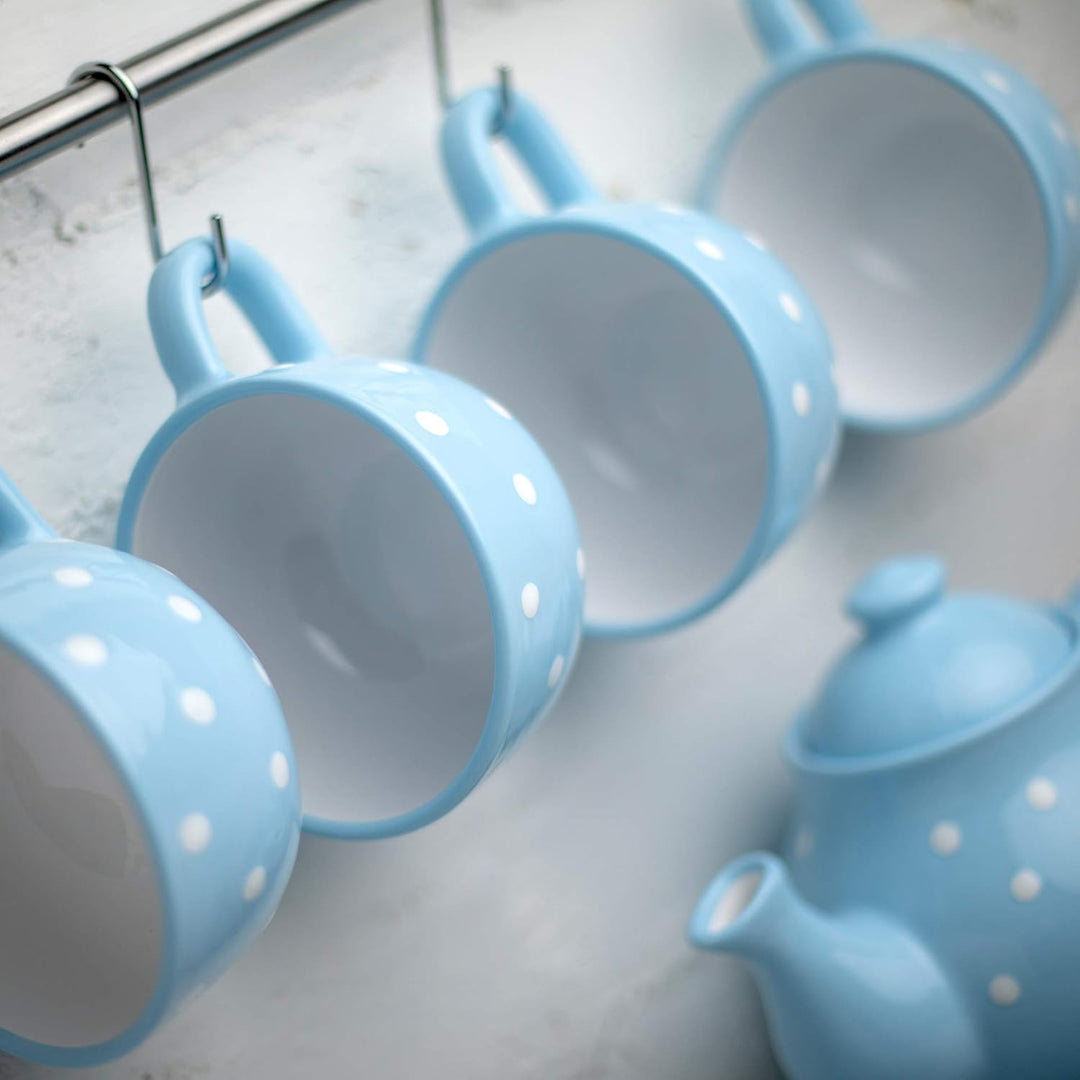 City to Cottage® - Keramik XXL Tasse 500 ml | Kaffeebecher | Hellblau und Weiss | Polka Dots | Handg