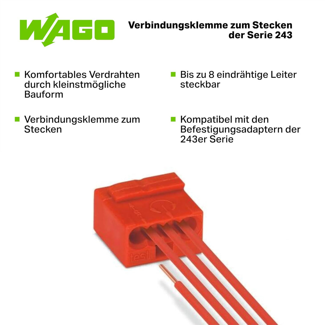 WAGO Verbindungsklemmen 243-204 | 4 Leiter, bis 0,8 mm, 100 Stück, MICRO Verbindungsdosenklemme für