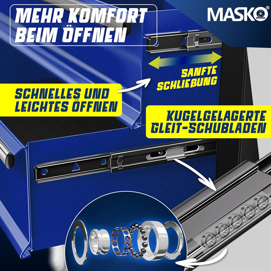 MASKO® Werkstattwagen inkl. Koffer - 9 Fächer Abschliessbar | Massives Metall | Mobiler Werkzeug-Wag
