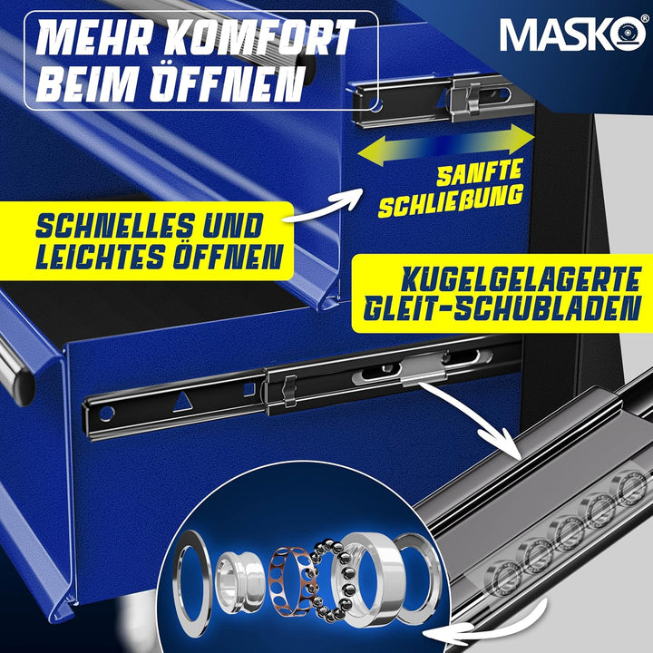MASKO® Werkstattwagen inkl. Koffer - 9 Fächer Abschliessbar | Massives Metall | Mobiler Werkzeug-Wag