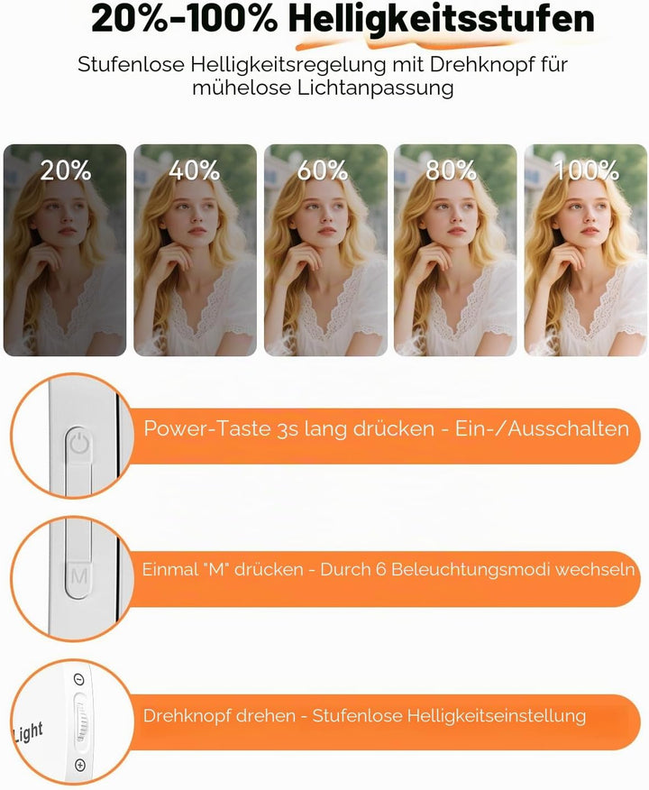 CloudValley Magnetisches Selfie Licht mit Spiegel, 3-in-1 Tragbares LED Ringlicht für iPhone &amp; Andro