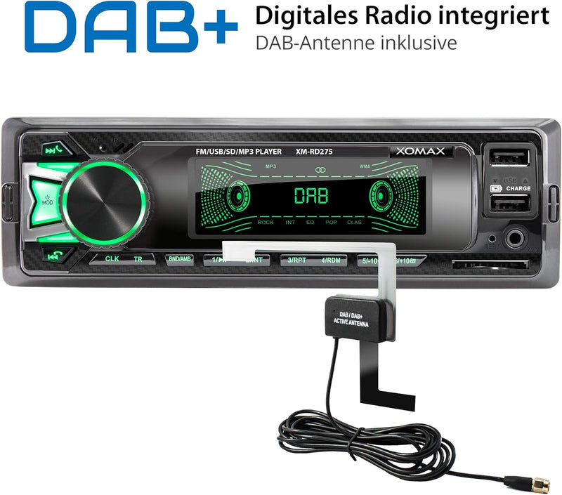 XOMAX XM-RD275 Autoradio mit DAB+ Tuner und Antenne I FM RDS I Bluetooth Freisprecheinrichtung I USB