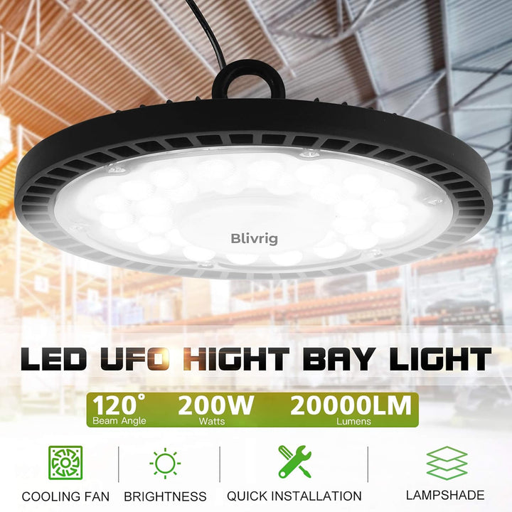 Jefedana 200W LED Strahler Industrielampe, UFO LED Werkstattlampe IP65 LED High Bay Licht, UFO LED W