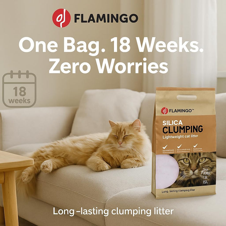Flamingo Katzenstreu – neutraler Duft – Kohlegranulat – 15l für 18 Wochen – Herkunft aus Kanada – ne