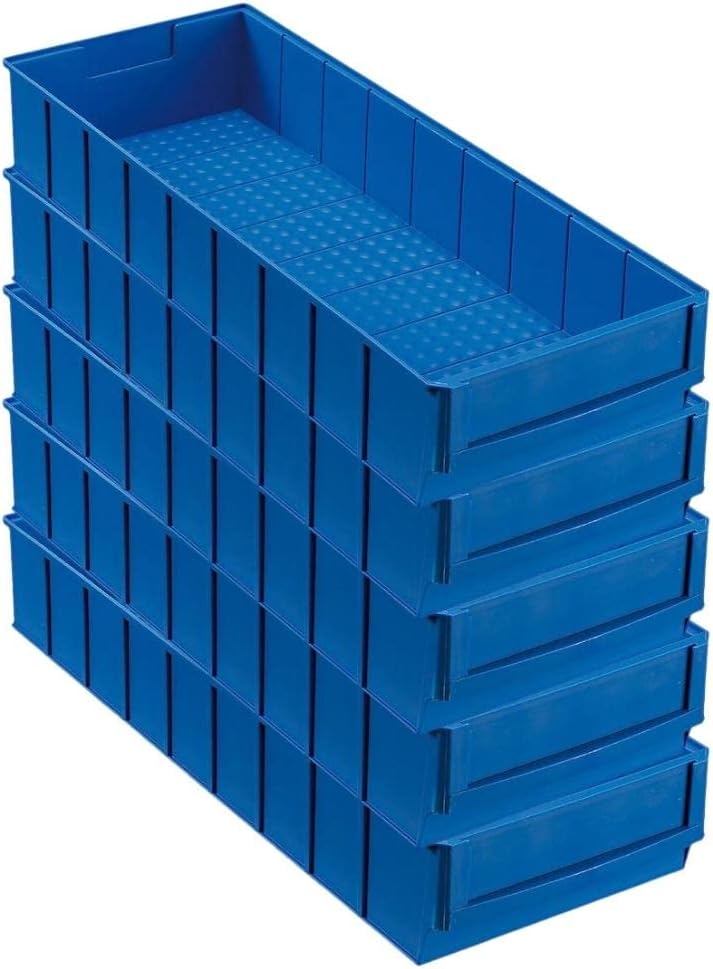 SparSet 5x Blaue Industriebox 500 B | HxBxT 8,1x18,3x50cm | 6 Liter | Sichtlagerkasten, Sortimentska