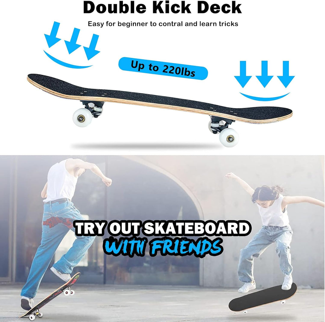 Skateboard, 31 x 8 Zoll komplettes Skateboard,8-lagiges Ahornholz, ABEC-11 Kugellager und 95A Rollen