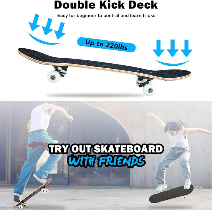 Skateboard, 31 x 8 Zoll komplettes Skateboard,8-lagiges Ahornholz, ABEC-11 Kugellager und 95A Rollen