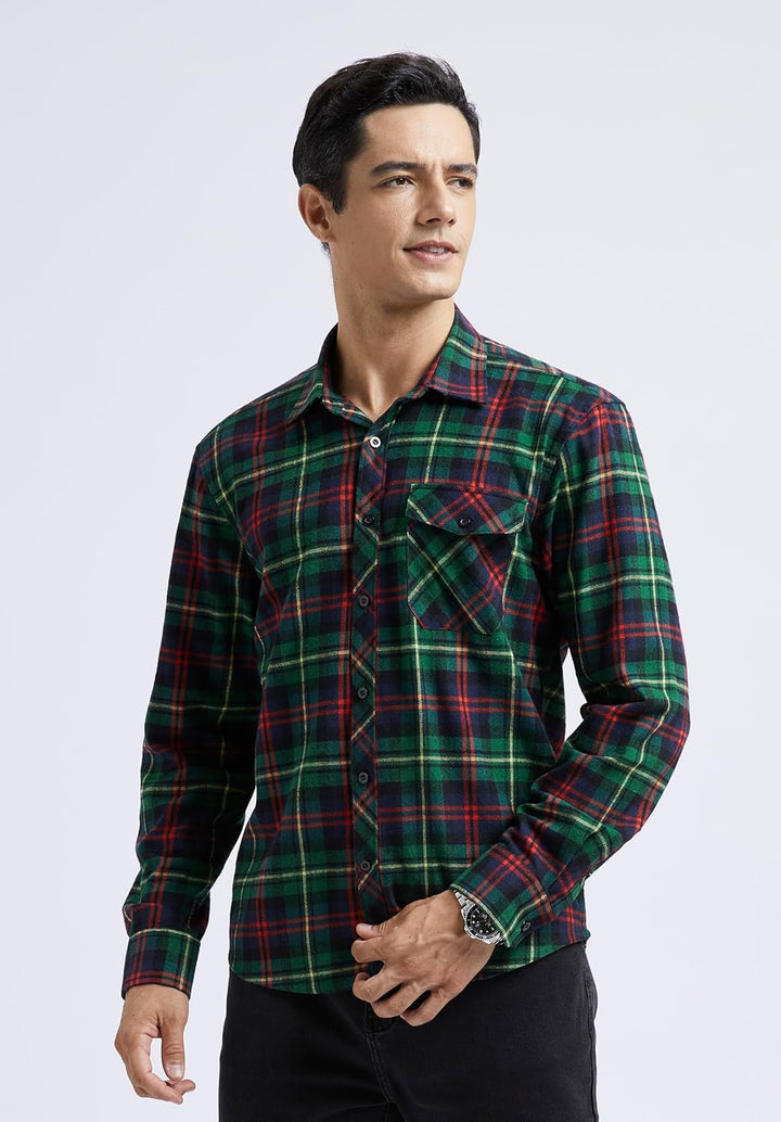 HISDERN Flanellhemd Herren Karierte Hemden Herren Langarm Button Down Baumwolle Holzfällerhemd Regul