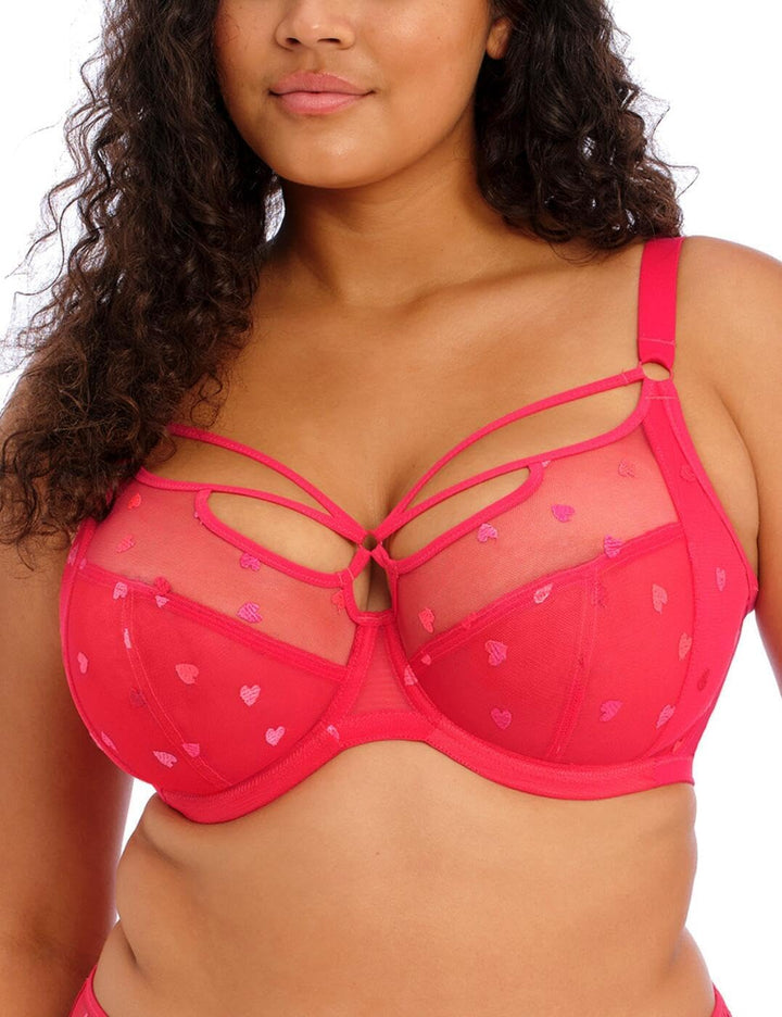 ELOMI Damen Sachi Strappy Underwire Bra Plunge-BH, Durchsichtig 32HH Rotes Konfetti, 32HH Rotes Konf