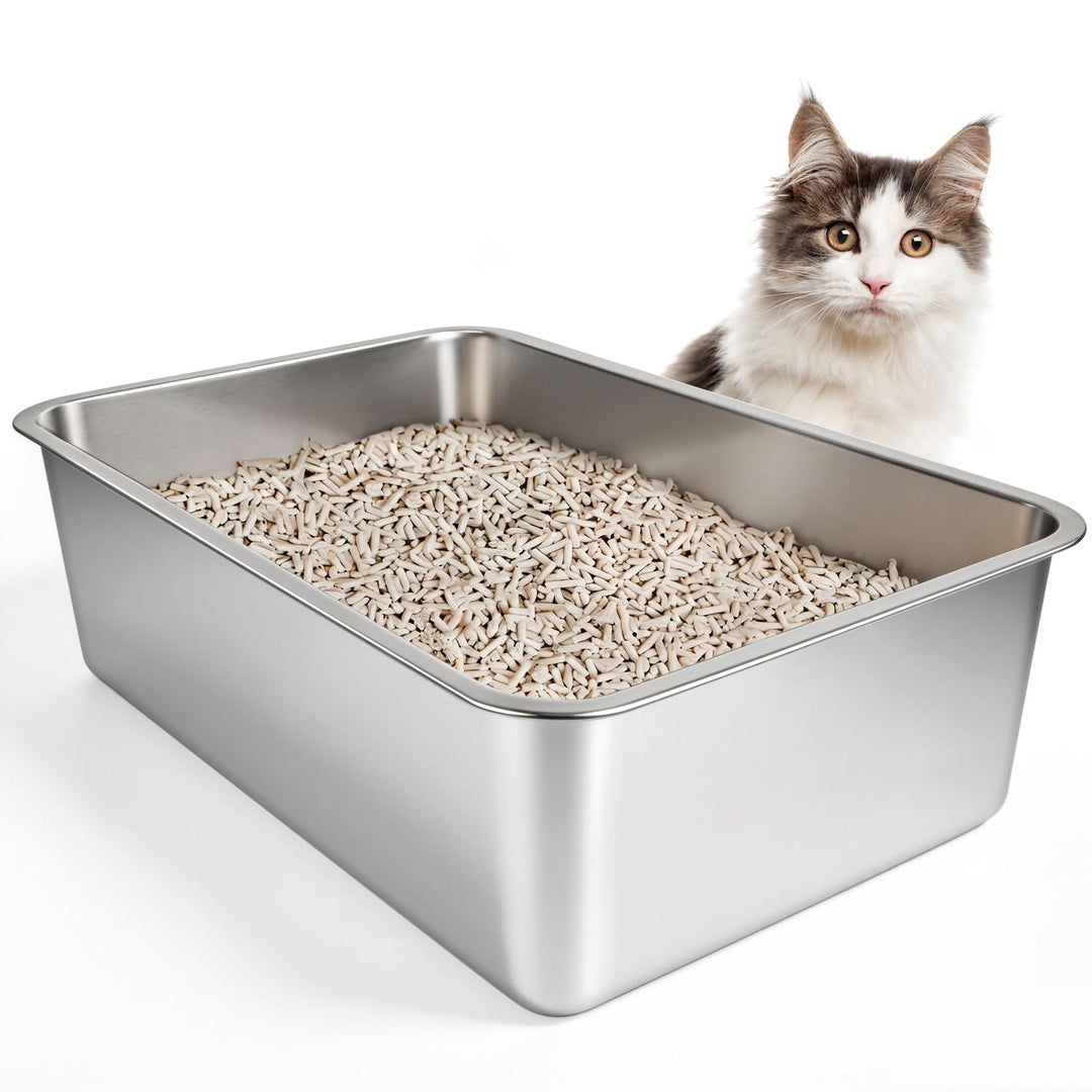 IKITCHEN Grosse Katzentoilette Edelstahl(60×40×20cm), Litter Box Katzenklo, Katzen und Kaninchen Met