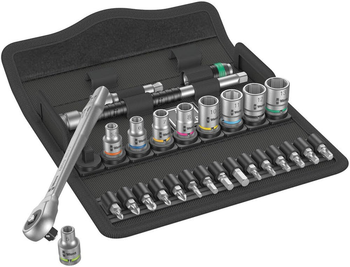 Wera 05004017001 8100 SA 7 Zyklop Metal-Knarrensatz Durchsteckvierkant, 1/4 Zoll -Antrieb, metrisch,