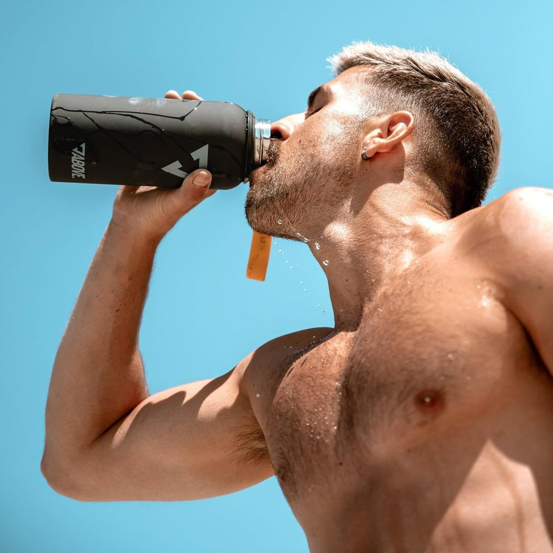 ABOVE. Trinkflasche Edelstahl 1L I Gratis Trinkverschluss I BPA-FREI I Thermosflasche hält bis zu 12