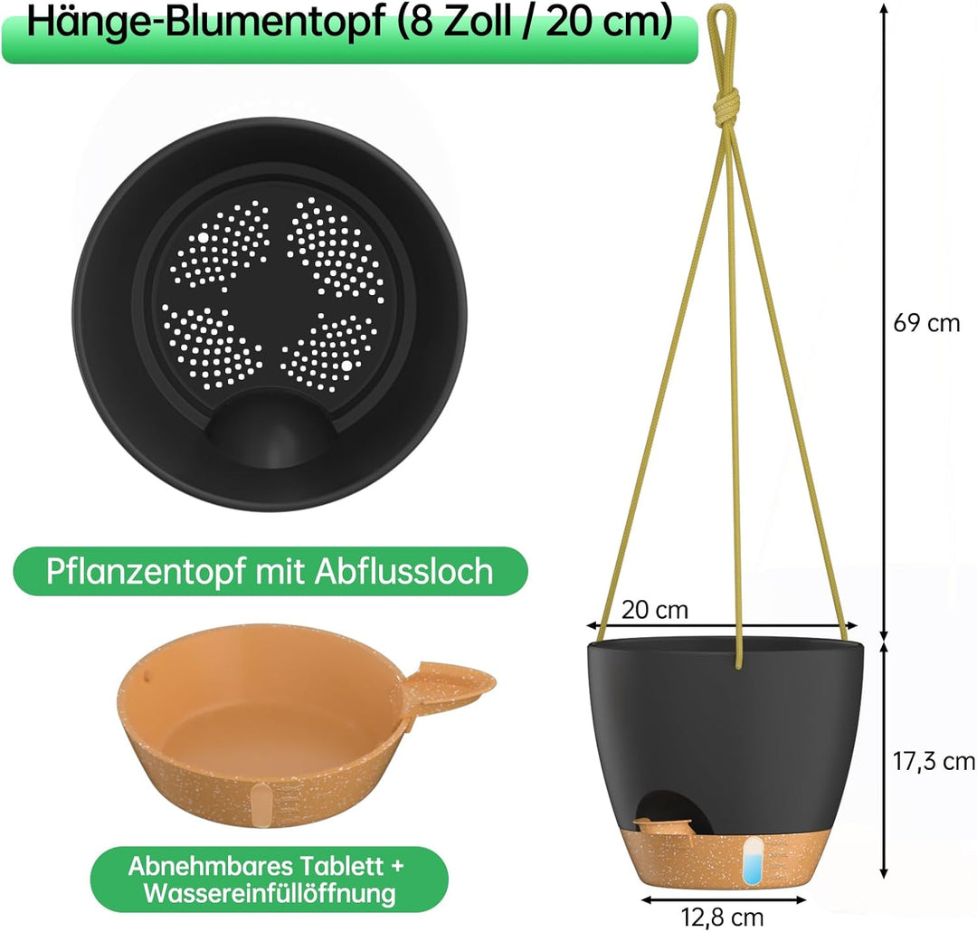 ZMTECH 20 cm Blumenampel 2-Teilig, Blumentopf Hängend Hängeampel, Deko Für Innen Aussen Zimmer, Deck