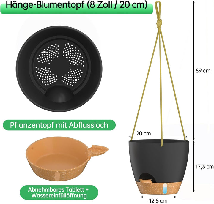 ZMTECH 20 cm Blumenampel 2-Teilig, Blumentopf Hängend Hängeampel, Deko Für Innen Aussen Zimmer, Deck