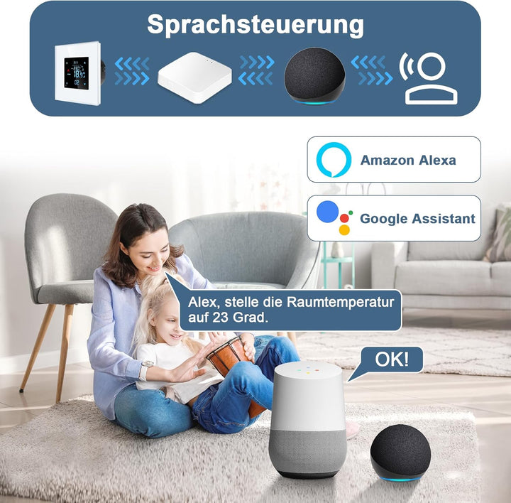 CNBINGO Zigbee Smart Thermostat Unterputz mit Fühler, Digitaler Raumthermostat für Wasser Fussbodenh