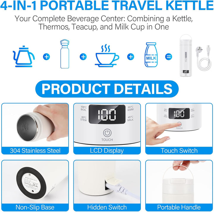 Mkitnvy Elektrischer Reisewasserkocher Klein 500ML, Tragbarer Elektrischer Wasserkochers, 304 Edelst