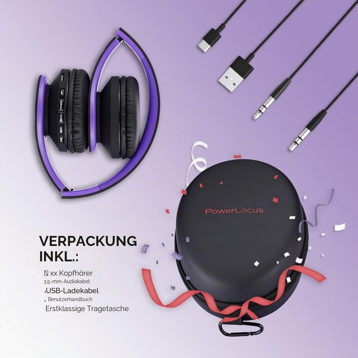 PowerLocus Bluetooth Kopfhörer Over Ear, Kabellose Kopfhörer, HiFi Stereo, Faltbare Kopfhörer mit Mi