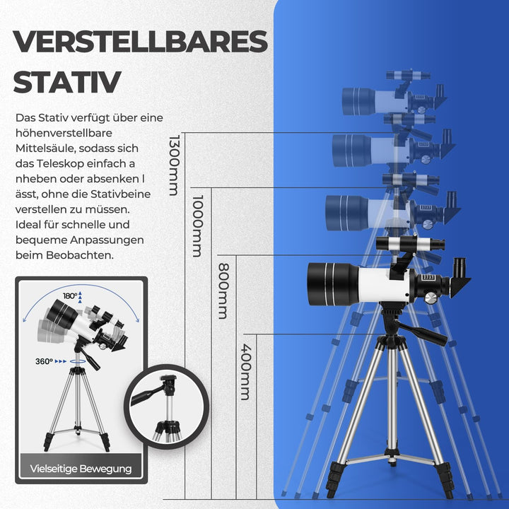 ESAKO Teleskop für Kinder & Einsteiger, 70mm Blende Tragbares Teleskop Astronomisches Linsenteleskop