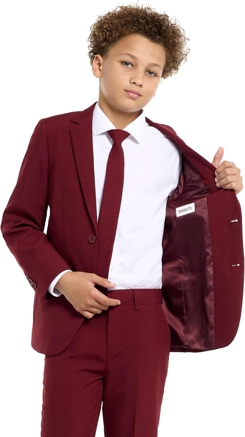 OppoSuits Anzug für Teenager-Jungen, Blazing Burgund, einfarbig - Abschlussball- und Hochzeitsfeier-