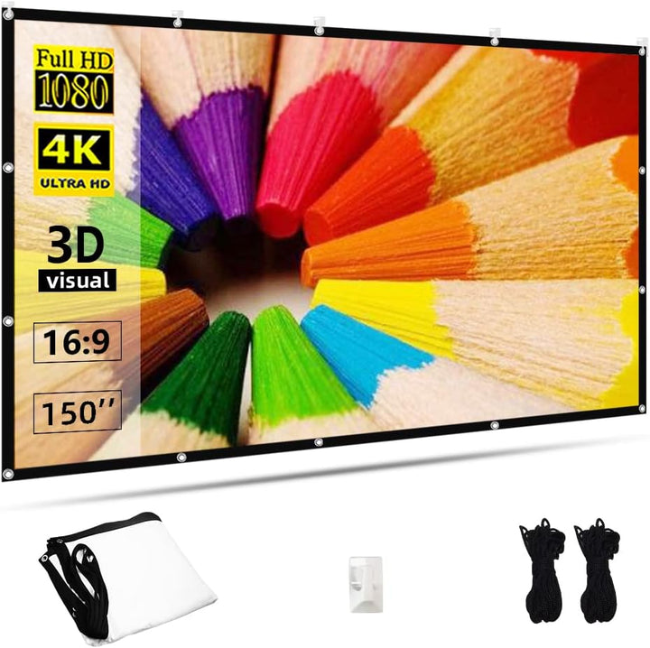 TOWOND Beamer Leinwand 150 Zoll Projektionswand, 16:9 HD 4K Beamerleinwand Faltbare und tragbare Ant