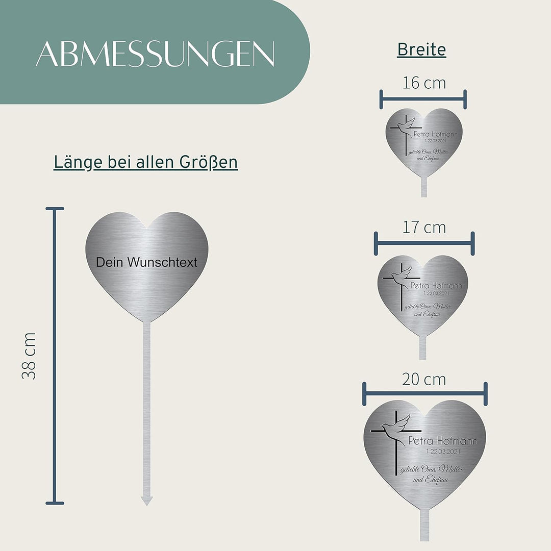 Edelstahl Grabstecker - Blumenstecker Herz Form | Personalisierte Grabdekoration Grabschmuck wetterf