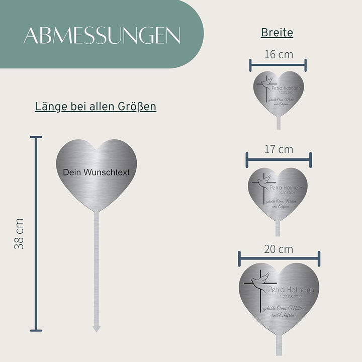 Edelstahl Grabstecker - Blumenstecker Herz Form | Personalisierte Grabdekoration Grabschmuck wetterf