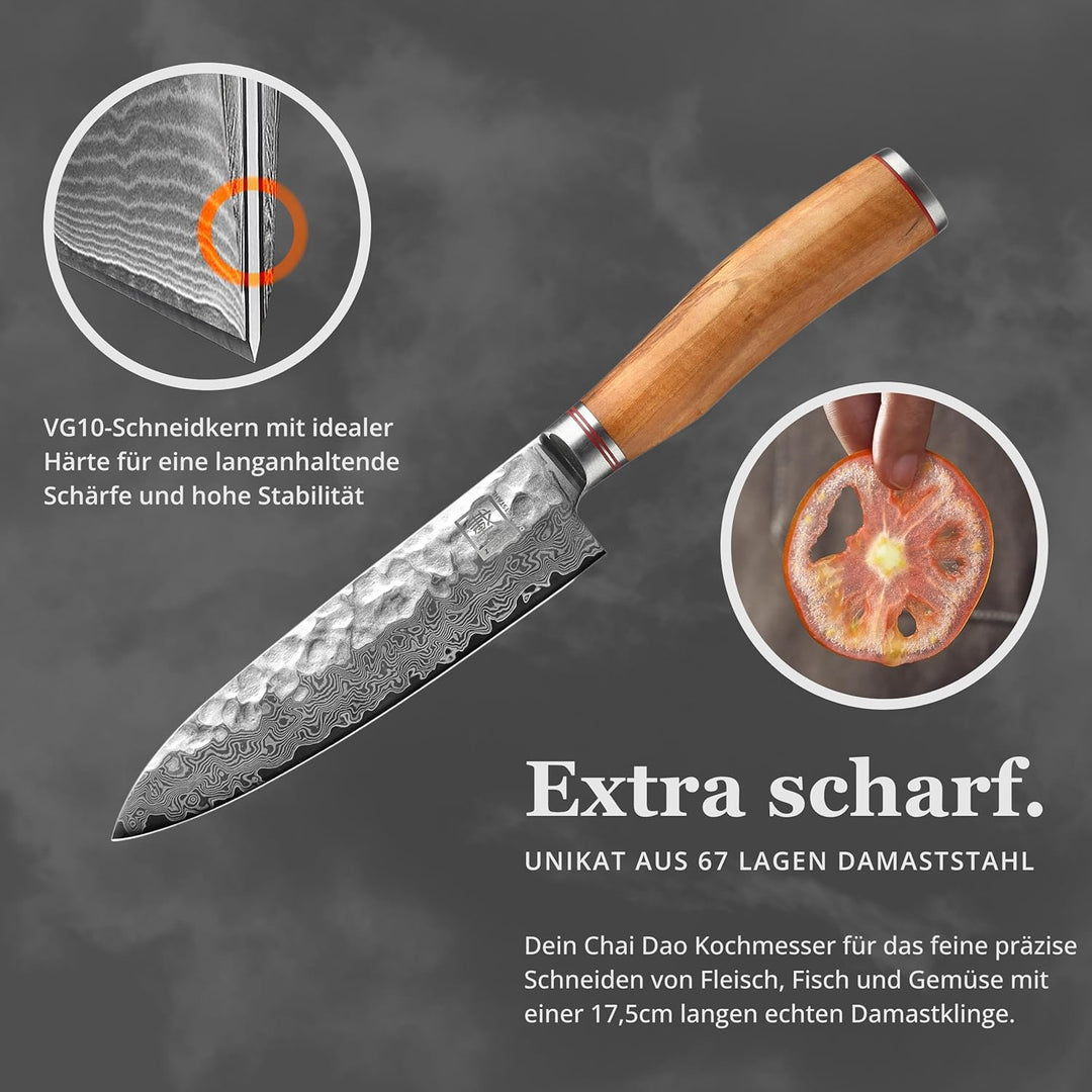 Zayiko Olive Damastmesser Santoku Messer 17,50cm Klinge extrem scharf aus 67 Lagen I Damast Küchenme