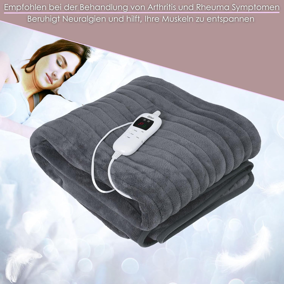 Zilan Elektrische Heizdecke mit Abschaltautomatik | Kuscheldecke | XXL 180 x 160 cm | Timer | bei 40