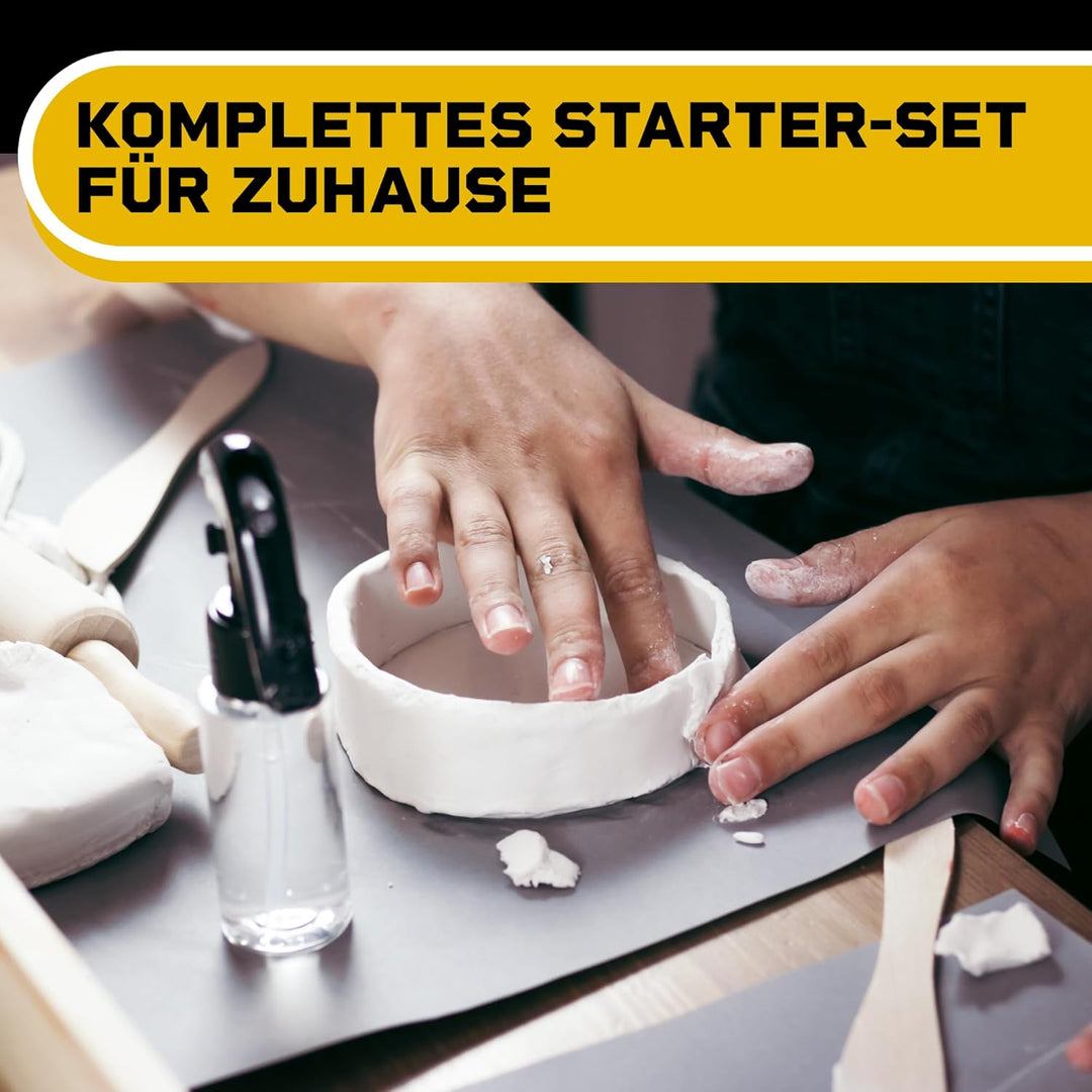 DIBYS Töpfer-Set für Kinder & Erwachsene | Mit Modellier-Werkzeug, Ton lufttrocknend & grau, Farbe &