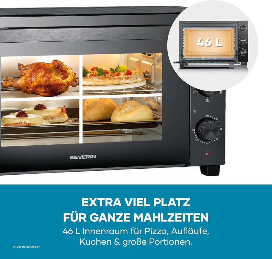 Severin Back- und Toastofen mit Umluftfunktion, inkl. Drehspiess für Fleisch, vielseitiger Heissluft