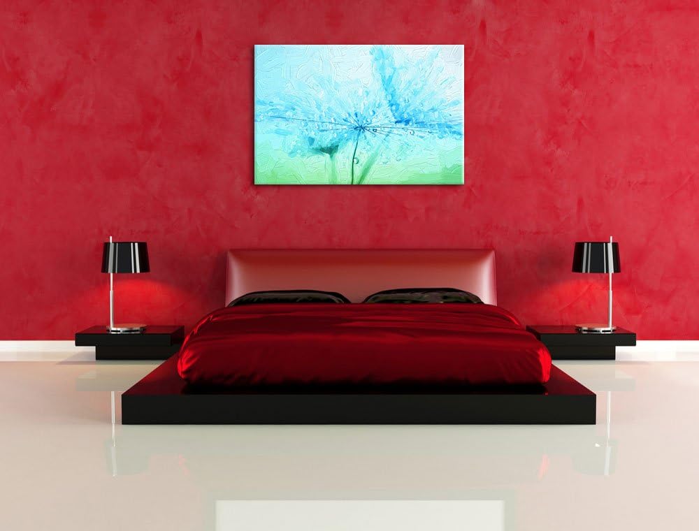 Pixxprint Pusteblume bedeckt mit Tropfen als Leinwandbild/Grösse: 100x70 / Wandbild/Kunstdruck/ferti