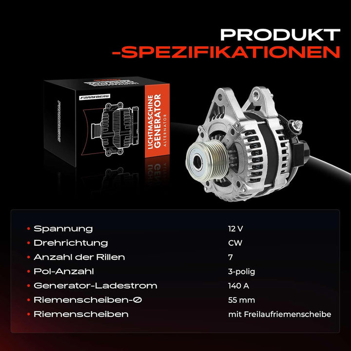 Frankberg Lichtmaschine Generator Kompatibel mit Grand Vitara II JT TD TE 1.9L 2005-2015 Replace# 10