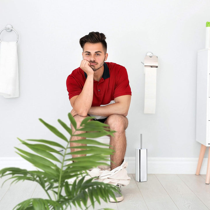 Relaxdays WC Bürstenhalter Wand, Toilettenbürstenhalter mit WC Bürste, für Wandmontage, HTB: 38,5x8x
